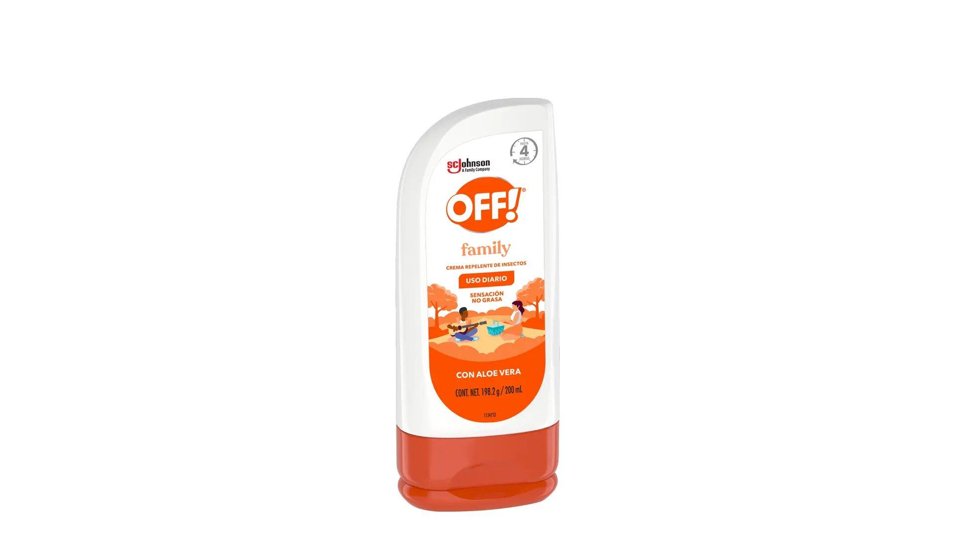 Parte posterior de un envase de OFF!® Family Crema